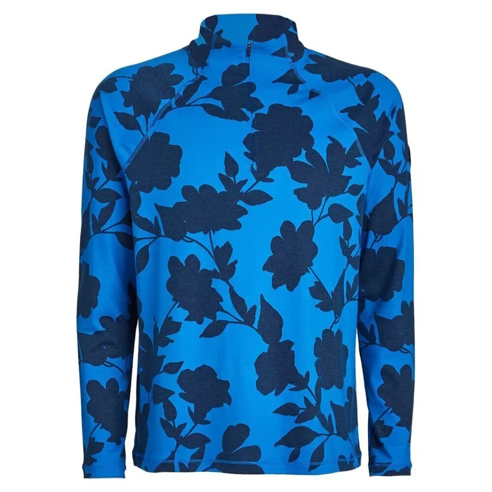 NWT New $155 G/FORE Tonal Floral Luxe Quarter Zip Golf Blue Pullover Size L